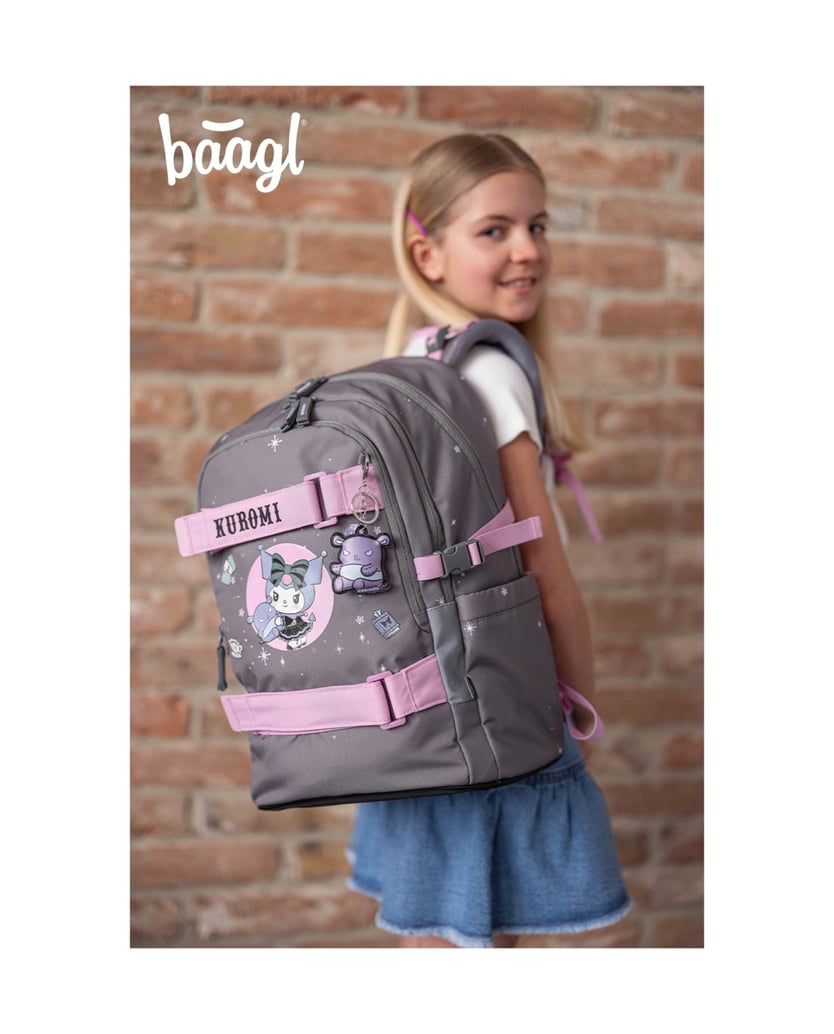 Baagl-Schulrucksack-Skate-Kuromi-Grey-grau