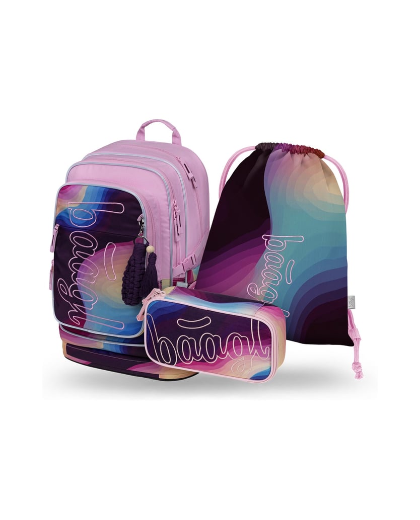 Baagl-Schulrucksack-Set-Cubic-Lyra-3tlg.:-Schulrucksack,-Federmäppchen,-Turnbeutel-rosa