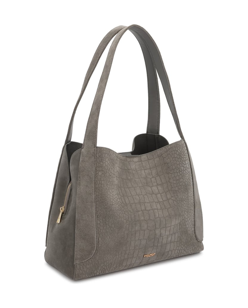 Kazar-Graue-Schultertaschen-aus-Nubuk-mit-Prägung-grau