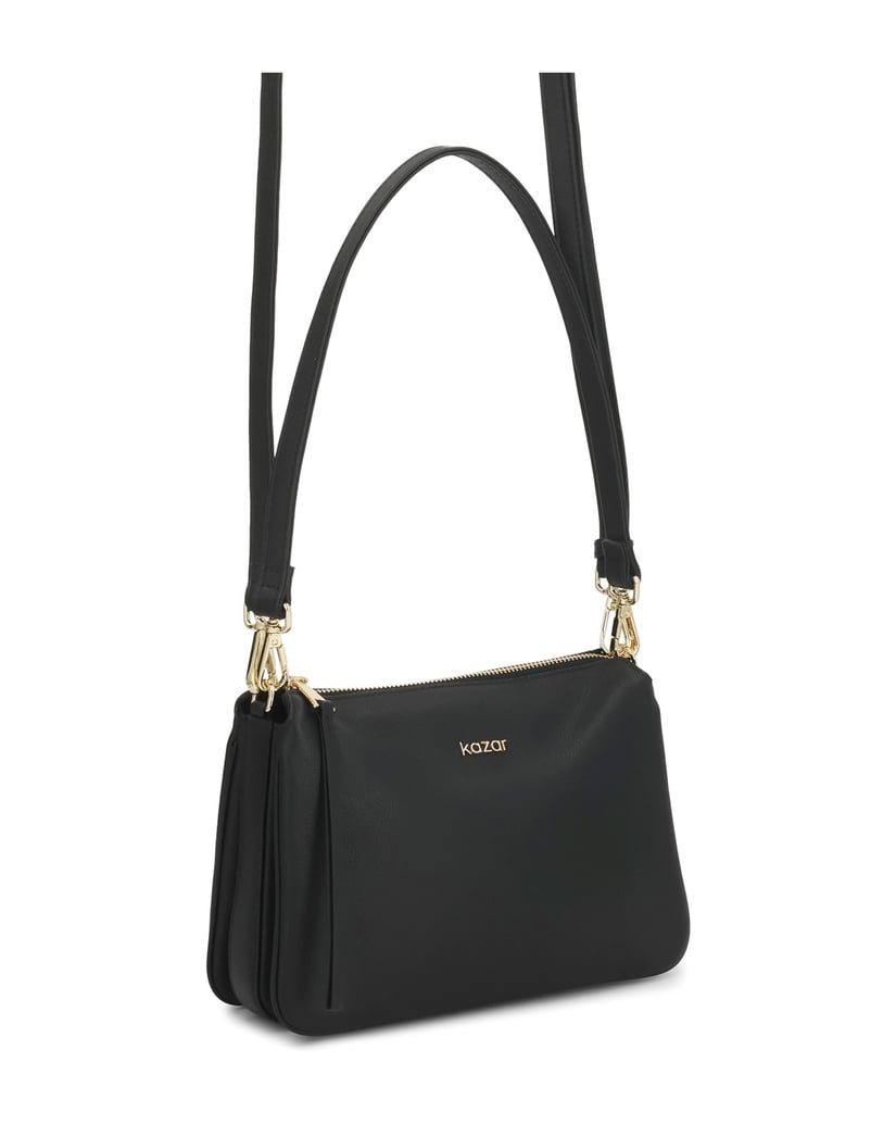 Kazar-Schultertaschen-aus-schwarzem-Leder-in-Schwarz-mit-goldfarbenen-Details-schwarz