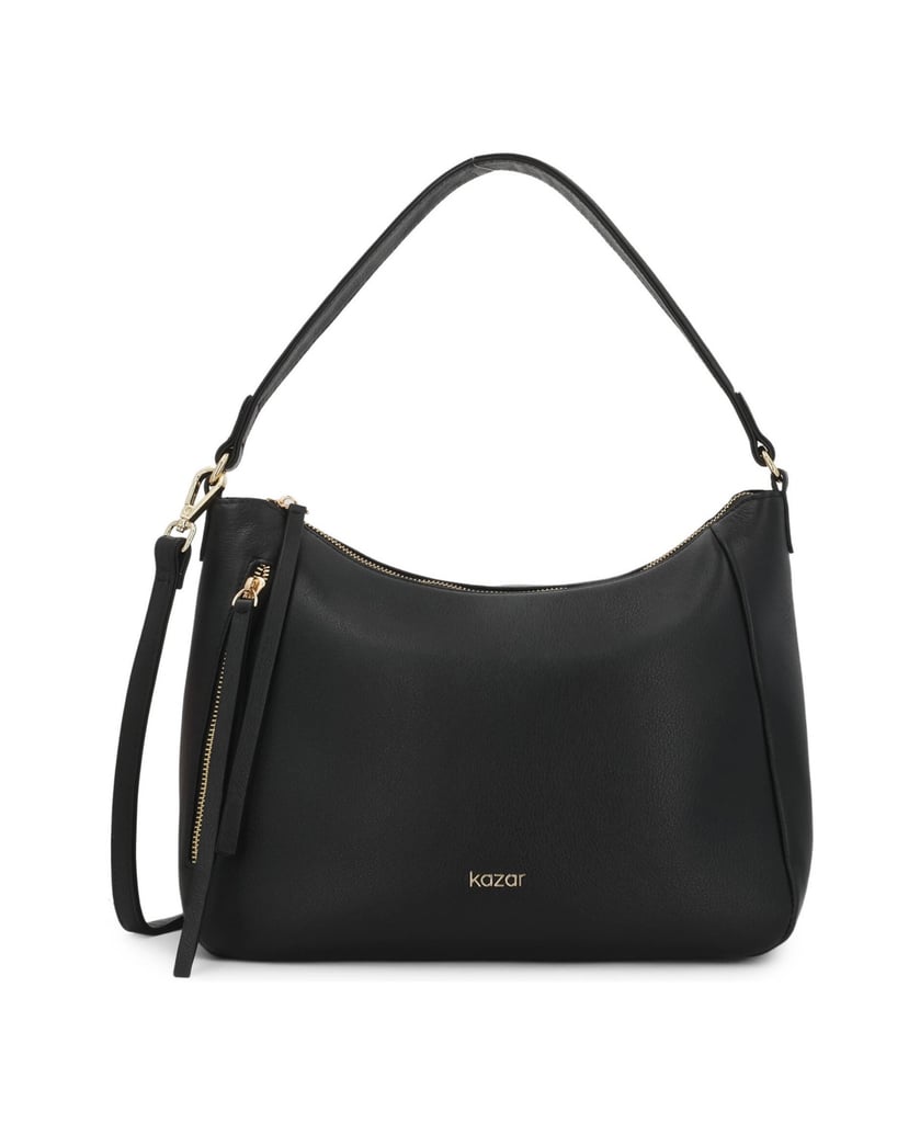 Kazar-Schwarze-Tasche-aus-weichem-Leder-mit-zwei-Gürteln-dunkelbraun