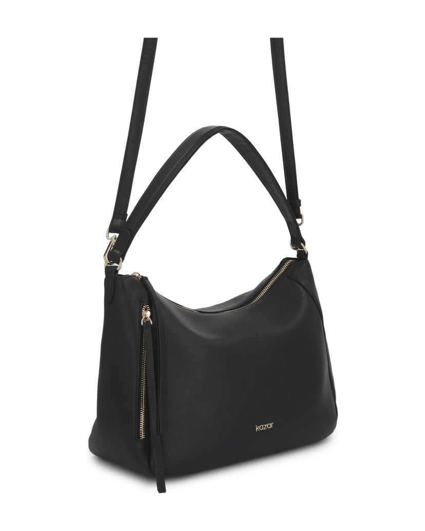 Kazar-Schwarze-Tasche-aus-weichem-Leder-mit-zwei-Gürteln-dunkelbraun