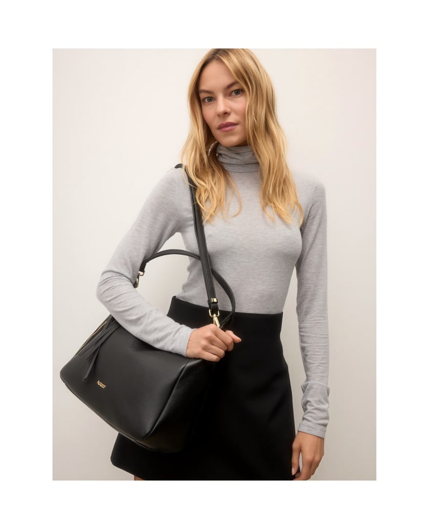 Kazar-Schwarze-Tasche-aus-weichem-Leder-mit-zwei-Gürteln-dunkelbraun