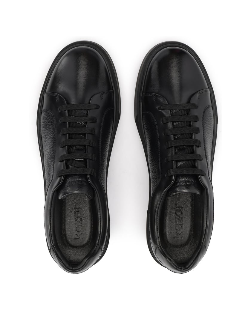 Kazar-Minimalistische-Sneakers-aus-genarbtem-Glatt--und-Erbsenleder-schwarz